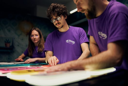 Les Wyrds team in the TV Remote room